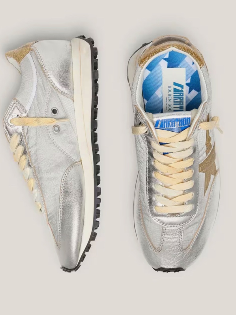 Golden Goose Marathon Sneakers Silver Gold Glitter EU 40 US 10 Made Italy